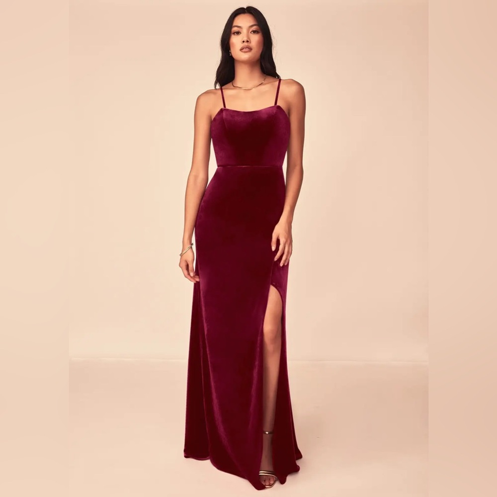 Azazie Nereda Burgundy Velvet Dress